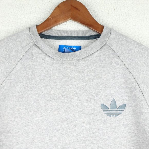 Adidas Trefoil Sweater Womens Small Gray Blue Striped Pullover Crew Sweatshirt - Picture 2 of 10